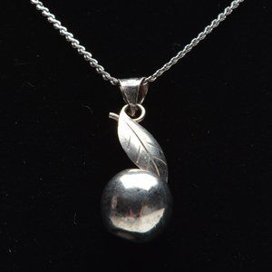 Silver Apple Pendant Necklace - Vintage